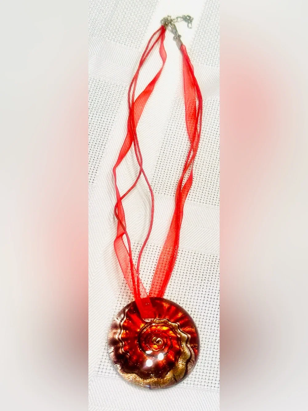 Murano Style Art Glass Handmade Red Swirl Pendant Necklace